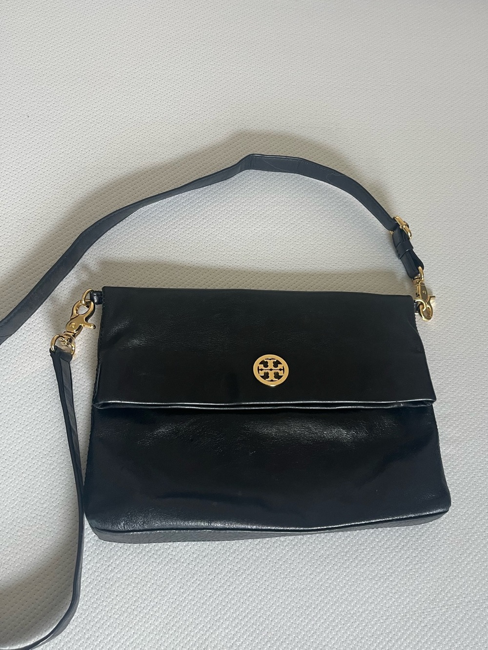 Tory Burch Black Leather Crossbody with Gold Logo Accent